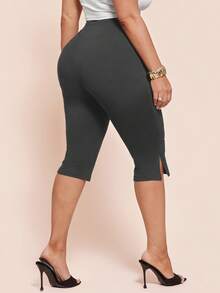 SHEIN BAE Plus Size Women's Solid Color Side Slit 5-Inch Leggings - Grey - View 2