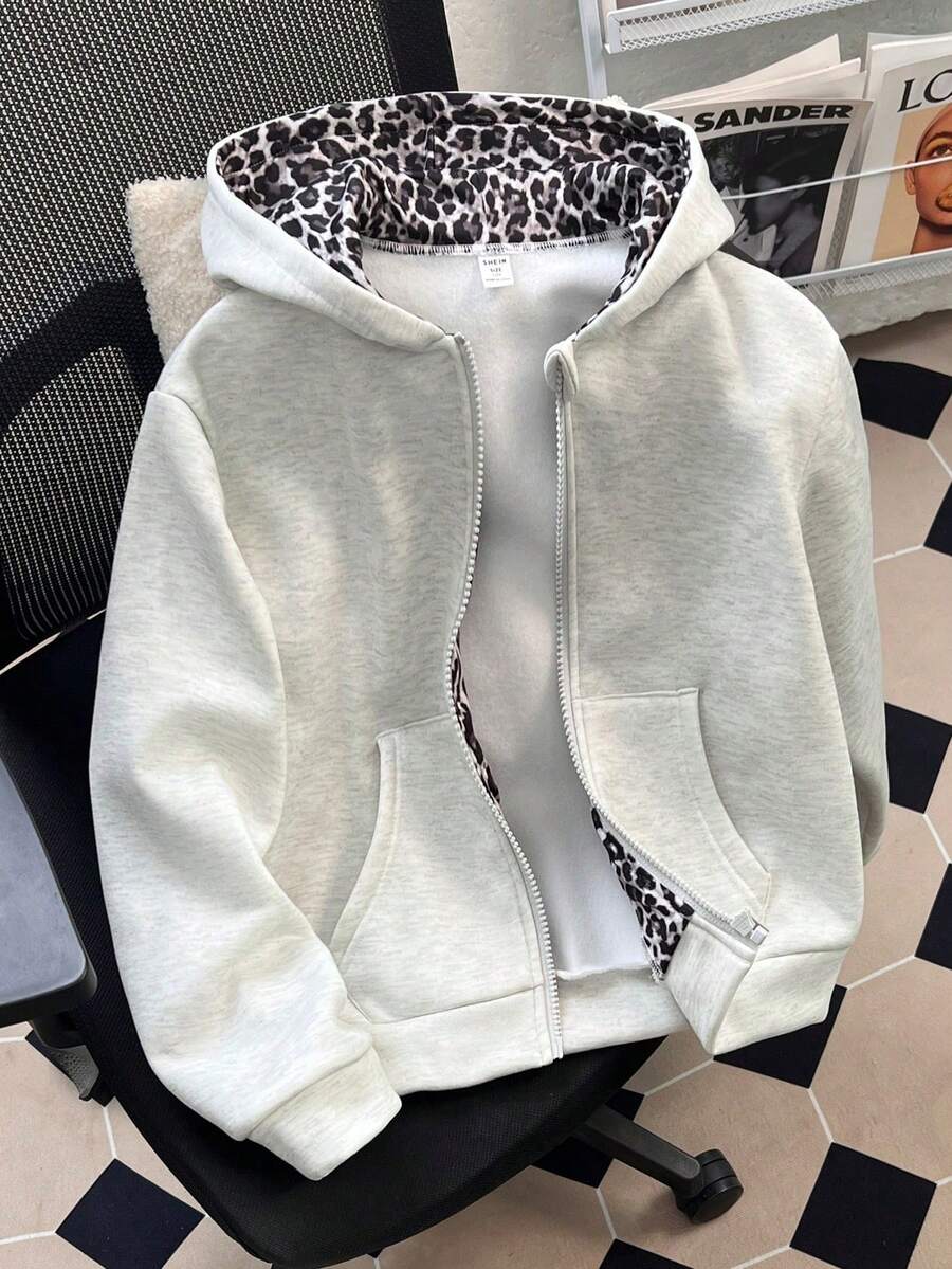 SHEIN 青少年女孩 Y2K 風格 2000 年代風情開學季秋季運動衫外套 - 灰色 - 查看 1