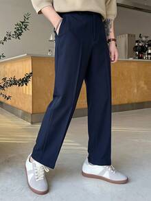 DAZY Men's Solid Color Straight Leg Casual Suit Pants With Pockets Fall - Navy Blue - View 5