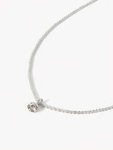 Opalesca 1pc Silver Single Diamond Small Pendant, Fashionable Copper Lock Clavicle Chain, High-Grade Short Necklace, Women's Daily Casual Accessory - Silver - View 8