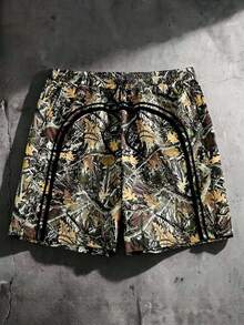 AXEPEAK Men's Digital Print Loose Woven Shorts, Suitable For Summer - Khaki - View 1
