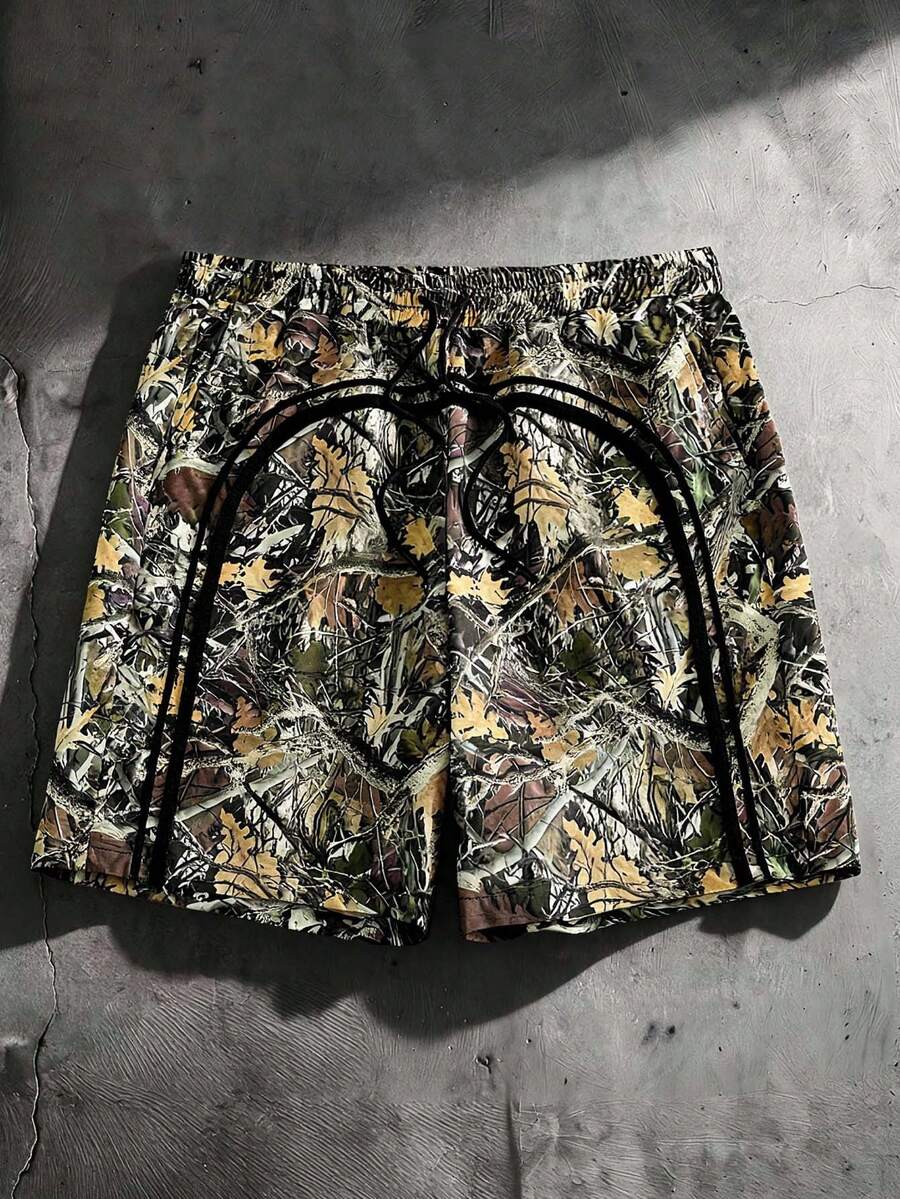 AXEPEAK Men's Digital Print Loose Woven Shorts, Suitable For Summer - Khaki - View 1