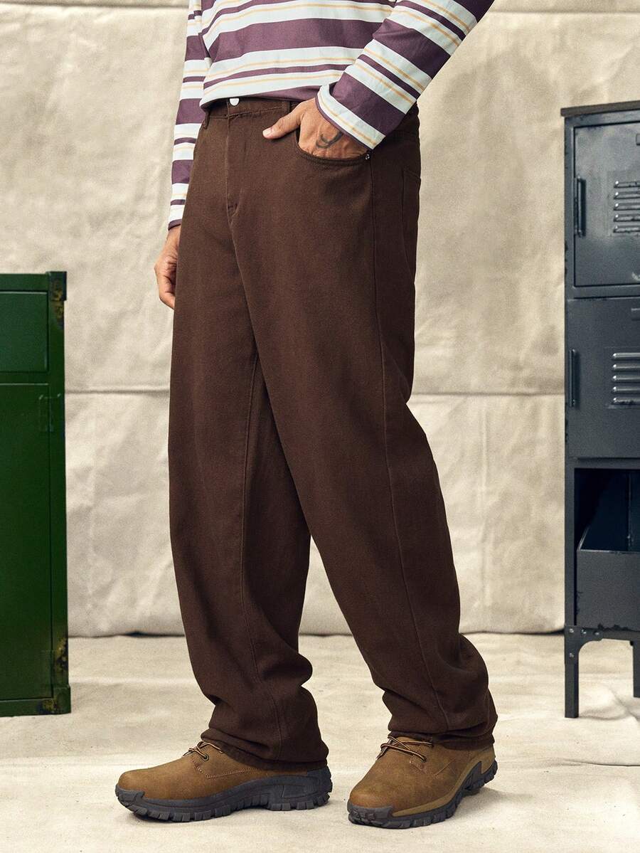 Norleigh Men Slant Pocket Straight Leg Jeans - Coffee Brown - View 1