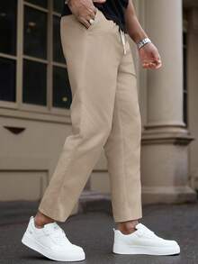 Manfinity Homme Men's Mature Casual Tapered Light Khaki Plus Size Long Pants - Khaki - View 2