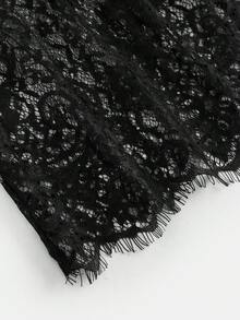 Girlism 少女春/夏新款黑色針織純色圓領短袖寬鬆休閒T恤蕾絲洋裝，時尚百搭，適合外出通勤、派對儀式、校園穿著，優雅風格，適用開學季、生日派對、晚宴、表演、婚禮、洗禮、開學典禮、學校、旅行、舞會禮服、演唱會穿搭，秋冬可疊穿 - 黑色 - 查看 3