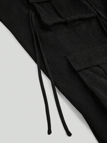 POPSWAY Plus Size Women's Multi-Pocket Corduroy Casual Western Straight Leg Cargo Pants, Autumn/Winter Fall Airport Formal Black - Black - View 7