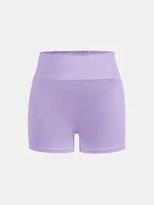 SHEIN Girlism Tween女孩日常休閒春夏針織素色高腰運動瑜伽短褲 4件/套 - 彩色 - 查看 11