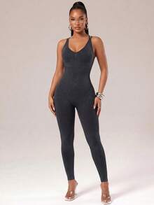 Radiana Women's Camisole Capris Backless Sports Jumpsuit Fitness & Gym  Running Yoga Pitalles Indoor Outdoor Active - Dark Grey - View 5