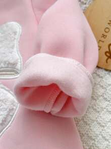 SHEIN Newborn Baby Girl Cute Autumn/Winter Bow Pattern Long Sleeve Thermal Lined Thick Jumpsuit - Baby Pink - View 9
