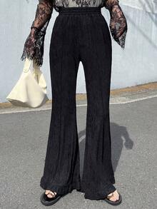 DAZY Women's Fashion Versatile Textured Elastic Waist Ruffle Hem Long Pants - Black - View 6