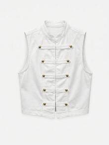 Nöista Top de mezclilla con botones militares - Blanco - Ver 6