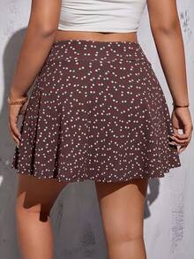 Shapeblank Plus Size Summer Casual Boho Ditsy Floral Shorts Vacation Dark Green - Coffee Brown - View 2