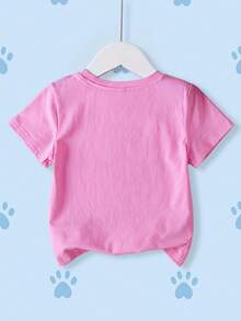 SHEIN | PAW Patrol 女童卡通图案圆领短袖T恤 - 粉色 - 查看 2