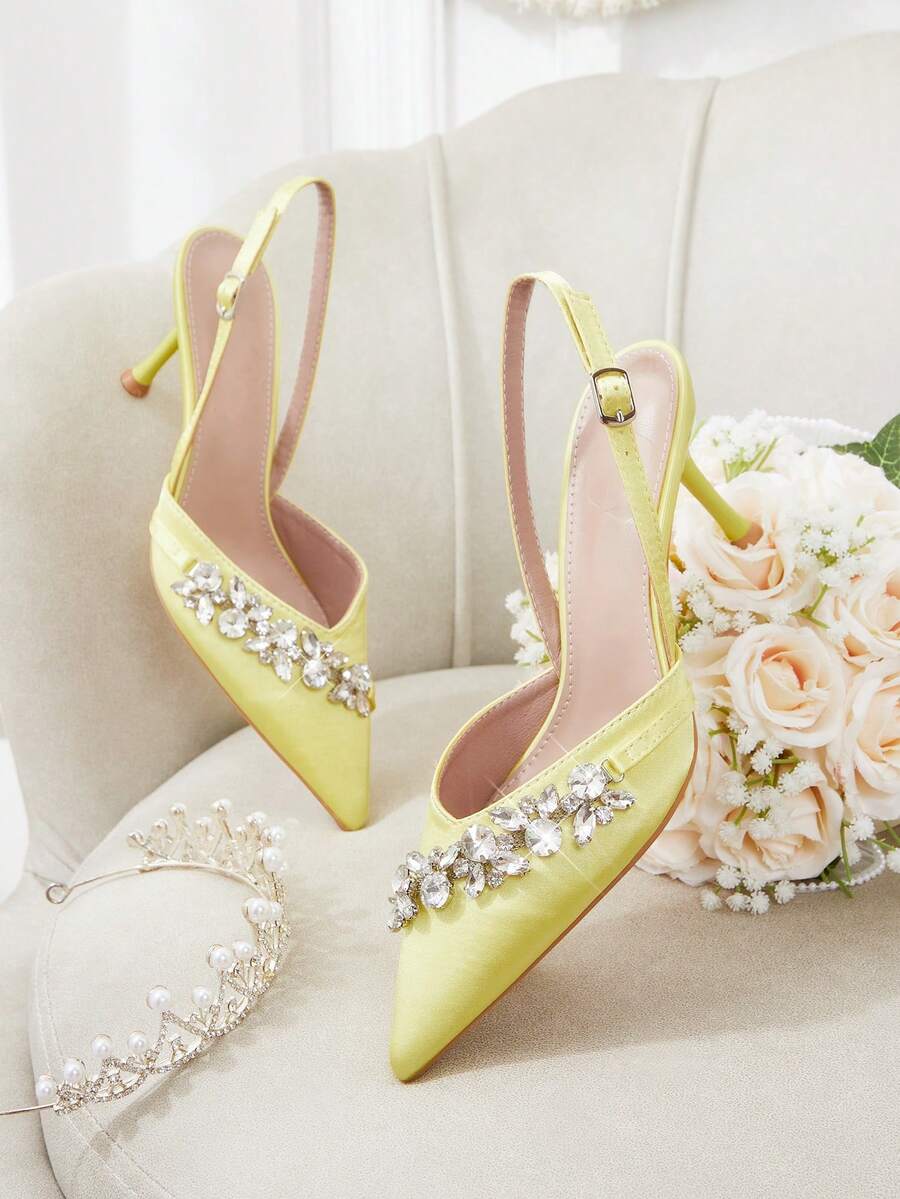 CUCCOO HITCHD Spring And Summer New Rhinestone Decoration Pointed Toe Thin Heel High Heel Elegant Gorgeous Style Wedding Bride Wedding Shoes Dating Dinner Party - Gold - View 1