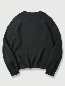 ROMWE MEN Men's Plus Size Centipede Pattern Long Sleeve Knit Sweater - Black - View 2