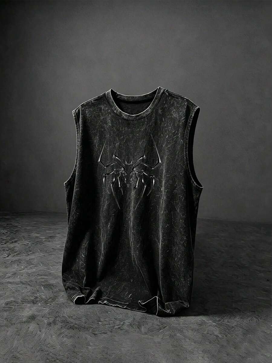 Sport MetroGents Tank Top Olahraga Pria Motif Laba-laba, untuk Gym - Hitam - View 1