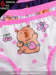 6pcs Girls Children Soft Underwear, Capybara Cartoon, Cute Heart Pattern, Pink, Navy Blue, Gray, White, Skin-Friendly Fabric, Home Night Winter - Multicolor - View 5