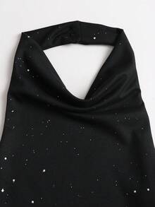 Sweetra Sexy Backless Halter Neck Tie-Up Fitted Sequin Dress - Black - View 4