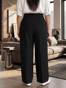 Dazy Plus Plus Size Solid Color Fitted Business Casual Versatile Ankle-Length Black Spring/Autumn Trousers Dress Pants - Black - View 2