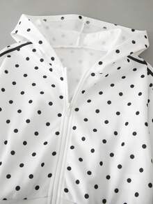 SHEIN 2件組青少年女孩波點套裝：長袖連帽拉鍊開襟外套、寬鬆寬腿休閒運動長褲 - 黑與白 - 查看 8