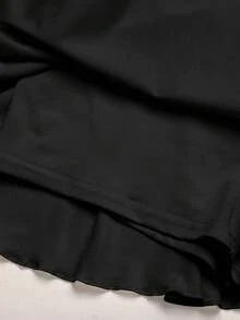 SHEIN 青少年女孩純色百褶休閒百搭日常裙褲 - 黑色 - 查看 5