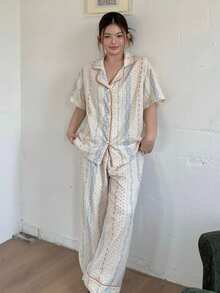 Dazy Plus 2pcs/Set Women's Spring Print All-Over Pattern Pajama Set For Vacation - Apricot - View 7
