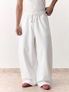 EASEVO Men's Summer Casual Loose Fit Sweatpants Plus Size Grey Solid Color Patchwork Elastic Waist - White - View 4