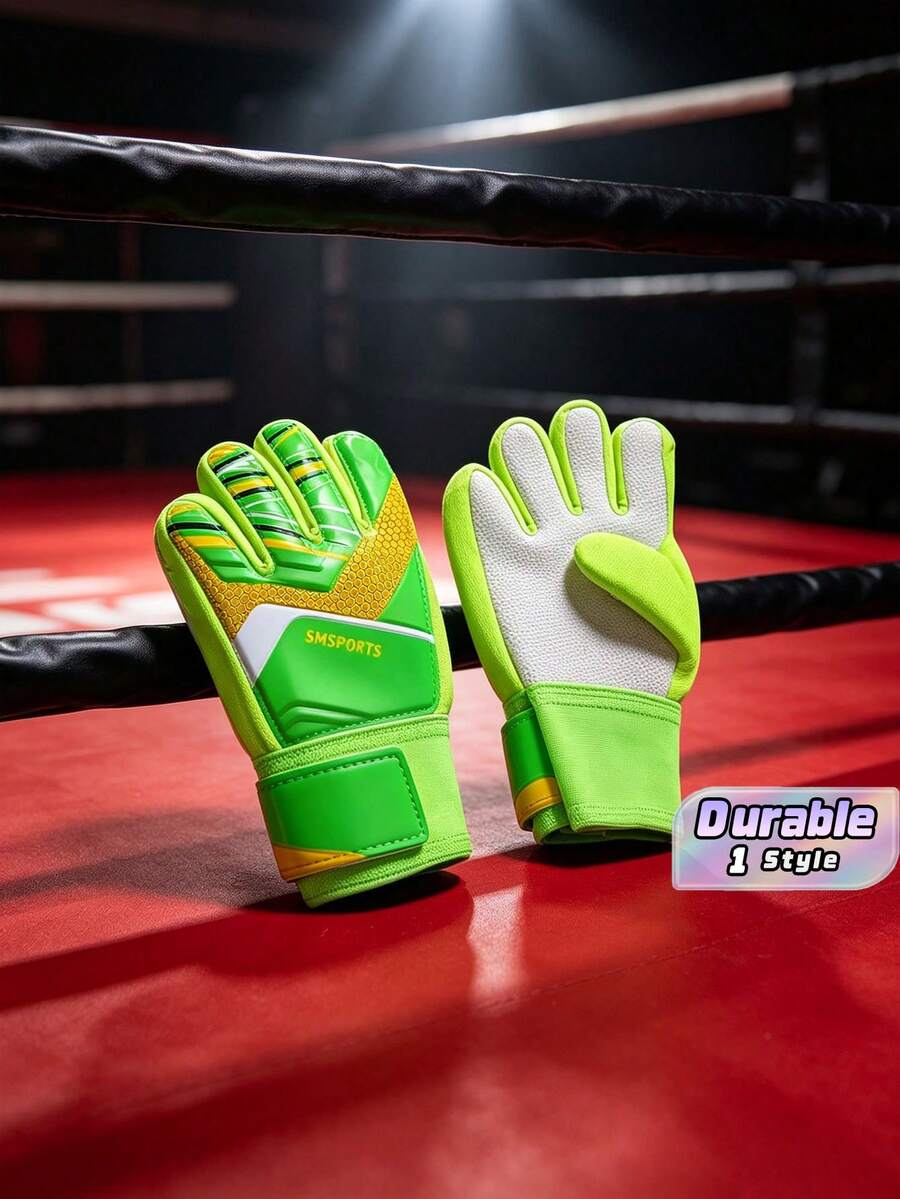 1 Pair Adult Soccer Goalkeeper Gloves With Finger Protection, Anti-Slip Wear Resistant Training Goalie Protective Gear - Green - View 1
