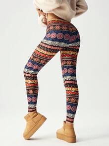 Bohemela Casual Vacation Knit Printed Slim Fit Women's Leggings - Multicolor - View 1