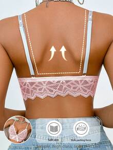 SHEIN 1pc Women's Lace Wireless Bra - Pink - View 2