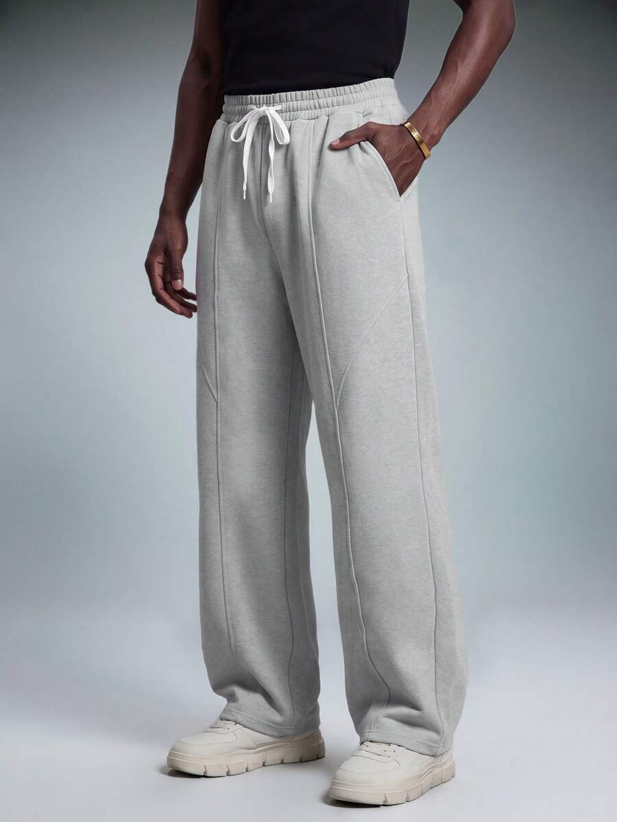 STYNVO Men's Solid Color Drawstring Waist Wide Leg Loose Casual Sweatpants - Light Grey - View 1
