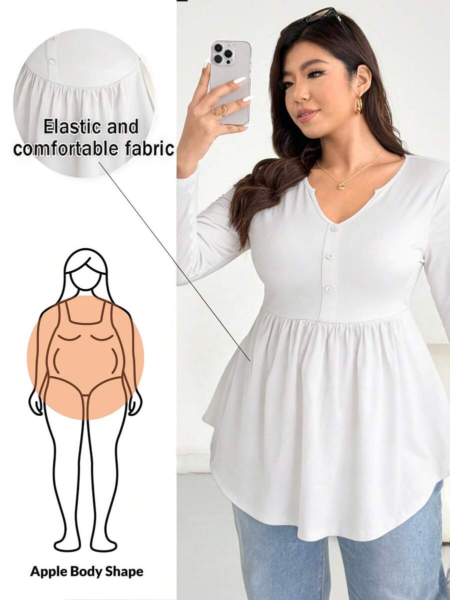 Shapeblank Plus Size Casual Versatile Solid Color Long Sleeve T-Shirt Fall - White - View 1