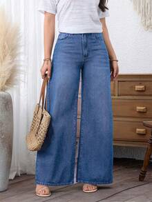 EMERY ROSE Plus Size Women's Casual Wide Leg Jeans - Light Wash - View 8