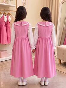 SHEIN Tween Girl Colorblock Patchwork 2 In 1 Dress - Pink - View 7