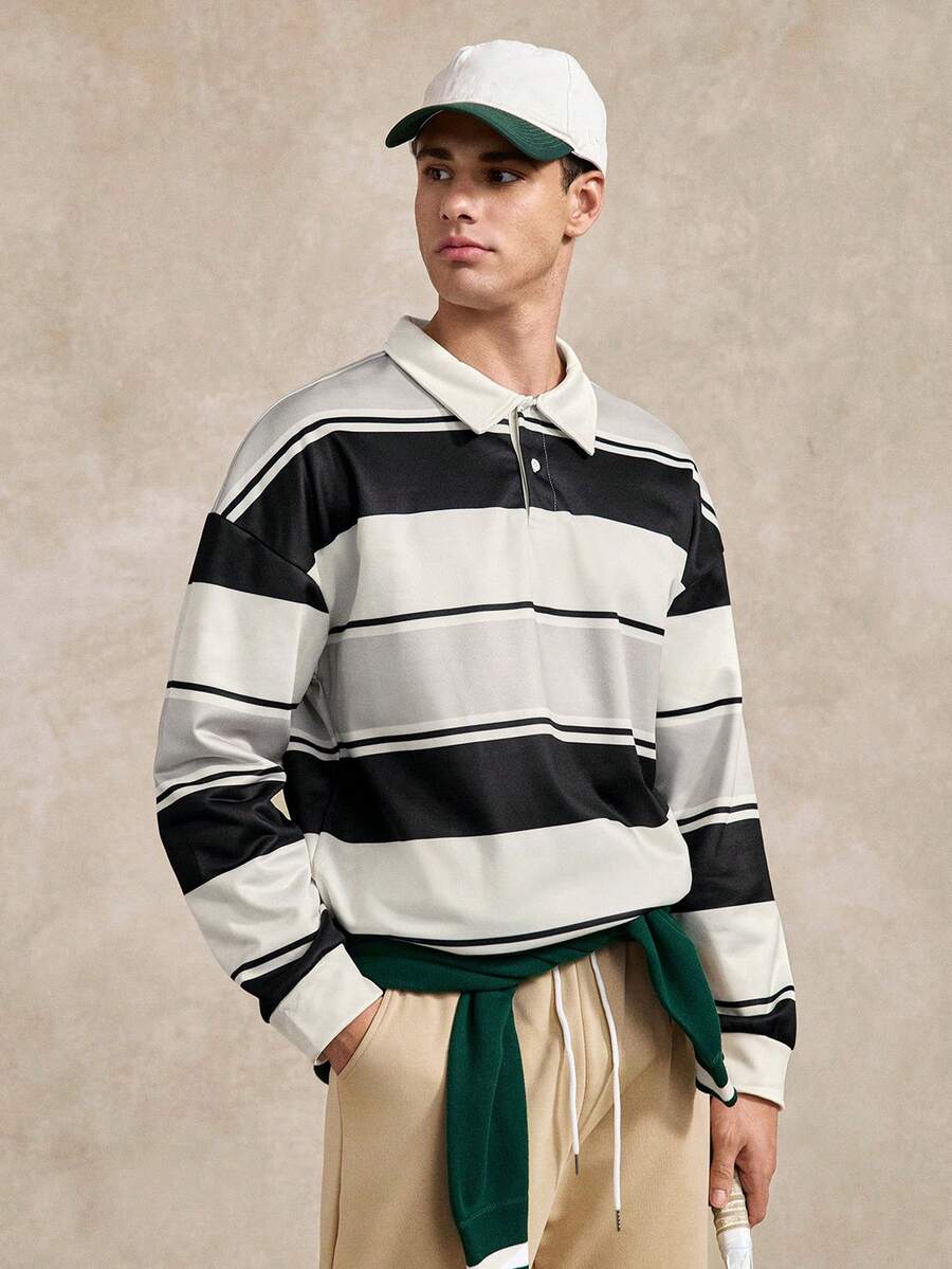 Courvante Long Sleeve Tennis Men's Button Collar Pullover Sweatshirt, Fall - Multi - View 1