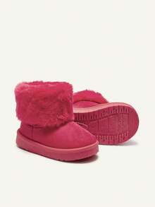 Cozy Pixies 女童紅色時尚百搭易穿脫舒適保暖抓絨休閒雪地靴 冬季校園穿著 聖誕節新年情人節 - 紅色 - 查看 11