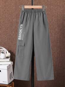 SHEIN 兒童青少年男孩休閒字母印花日常款 - 灰色 - 查看 3