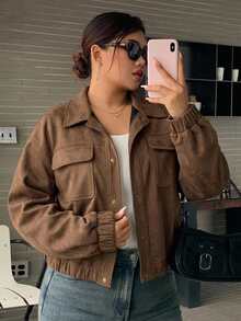 Dazy Plus Spring/Autumn New Distressed Leather Jacket Short Valentine's Day Coat Women Regular Jacket Plus Size - Brown - View 4