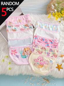 SHEIN 5pcs Random Blind Box Multi-Color Cute Cartoon Mermaid Princess Printed Comfortable Soft Fashion Triangle Panties - Multicolor - View 2