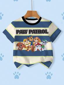 SHEIN | PAW Patrol Young Boy Letter & Cartoon Print Round Neck Short Sleeve T-Shirt - White - View 1