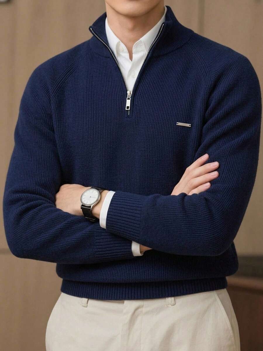 Manfinity Homme 男士純色休閒百搭日常穿著長袖針織衫 - 彩色 - 查看 1