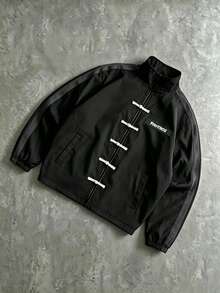 PAVTROS Men's Frog Patch Design Letter Print Casual Jacket - Black - View 3