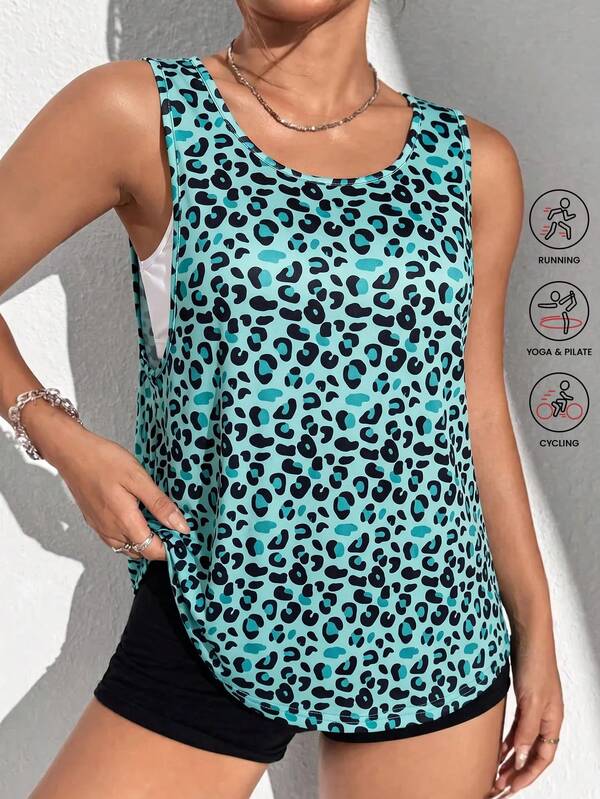SHEIN Dewbera Plus Size Women's Leopard Print Sports Tank Top