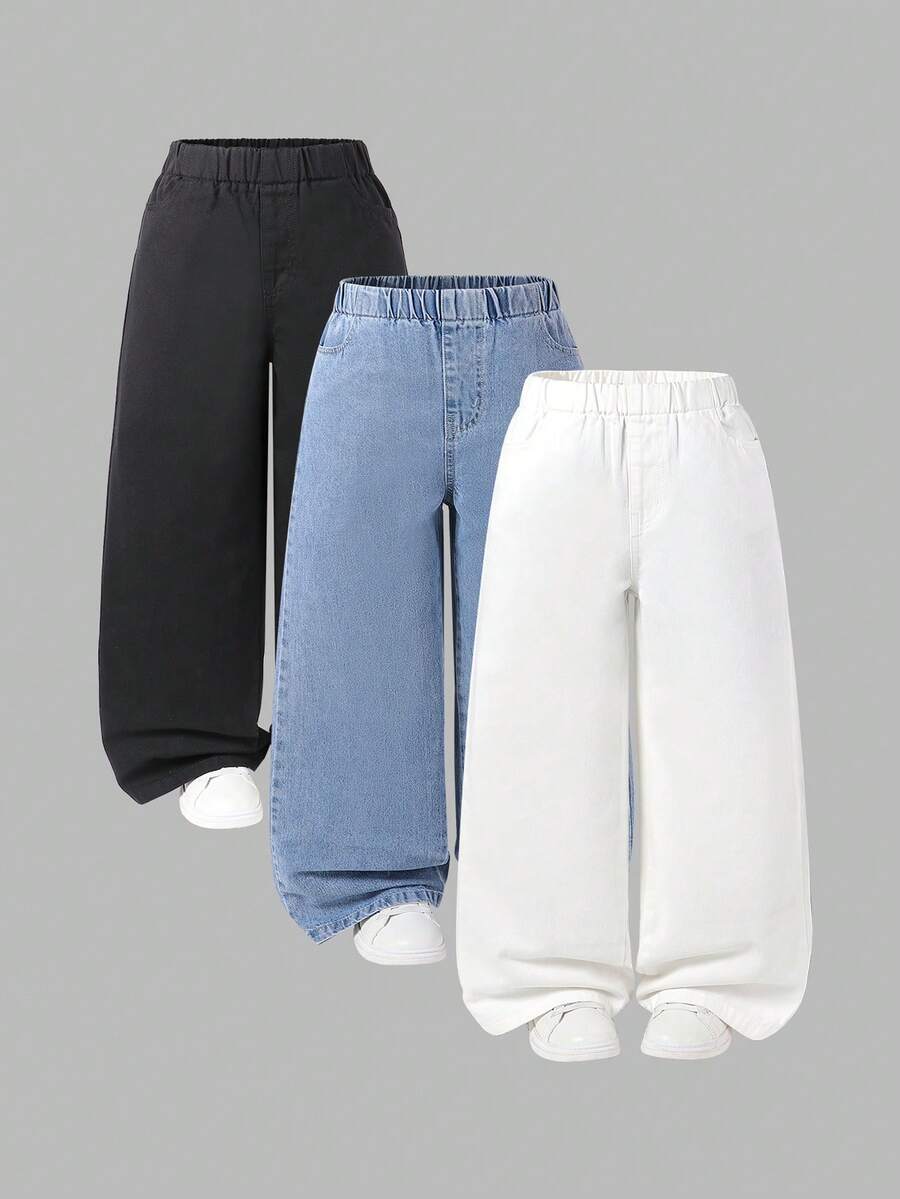 SHEIN Girls' Wide Leg Denim Jeans, All-Season Vintage Casual Style ...