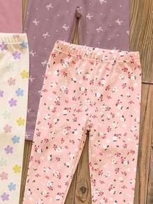 柔霧色調波希米亞花卉波點圖案少女可愛舒適休閒彈性內搭褲，適合四季日常穿著、返校日、輕鬆舒適休閒穿搭 - 彩色 - 查看 7
