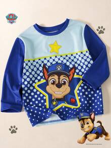 Maija Kids SHEIN | PAW Patrol Maija Kids 小男孩波點卡通印花休閒日常長袖T恤 - 藍白色 - 查看 2