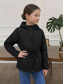 Dazy Kids Tween Girl Solid Color Raglan Long Sleeve Zip-Up Hooded Winter Jacket - Black - View 4