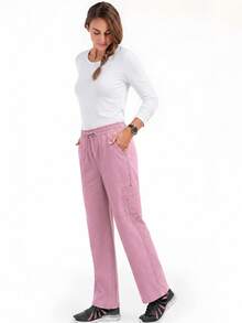 TaskEZ Pink 8-Pocket Convenient Straight Leg Minimalist Elegant Scrub Pants - Pink - View 7
