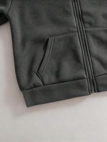 SHEIN Sparklyn 秋冬季少女連帽拉鍊外套－街頭風混搭，保暖針織面料，適合秋冬，微寬鬆版型適應成長，完美適配校園與街頭穿搭，瞬間變身活力少女！ - 灰色 - 查看 3