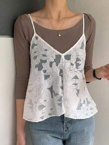 DAZY Women's Large Scoop Neck Fitted Short Sleeve Elegant T-Shirt Grey Spring Summer - Brown - View 4